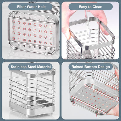 Utensil Holder, Stainless Steel Utensil Drying Rack for Kitchen Counter | Sturdy, Drain Hole, Silverware, Cutlery, Flatware, Forks, Knives, Spoons, Chopsticks, Organizer