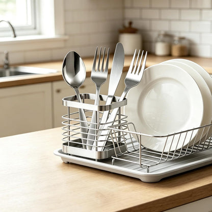 Utensil Holder, Stainless Steel Utensil Drying Rack for Kitchen Counter | Sturdy, Drain Hole, Silverware, Cutlery, Flatware, Forks, Knives, Spoons, Chopsticks, Organizer