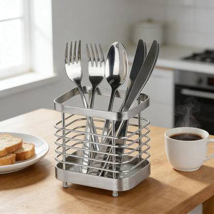 Utensil Holder, Stainless Steel Utensil Drying Rack for Kitchen Counter | Sturdy, Drain Hole, Silverware, Cutlery, Flatware, Forks, Knives, Spoons, Chopsticks, Organizer
