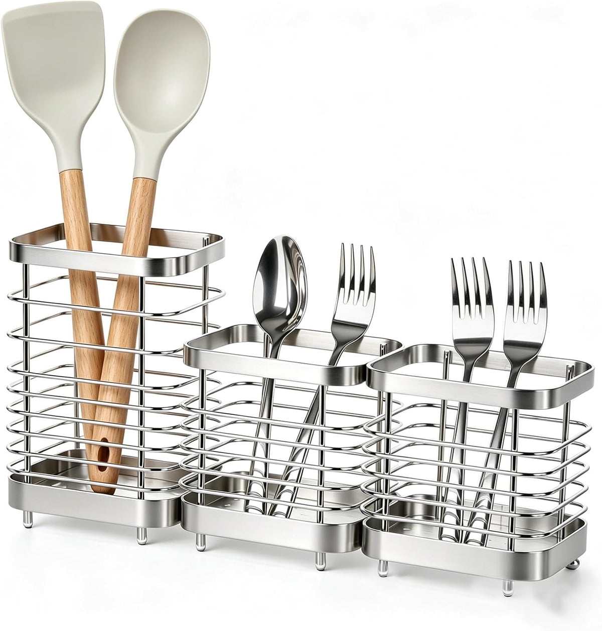 Utensil Holder, Stainless Steel Utensil Drying Rack for Kitchen Counter | Sturdy, Drain Hole, Silverware, Cutlery, Flatware, Forks, Knives, Spoons, Chopsticks, Organizer