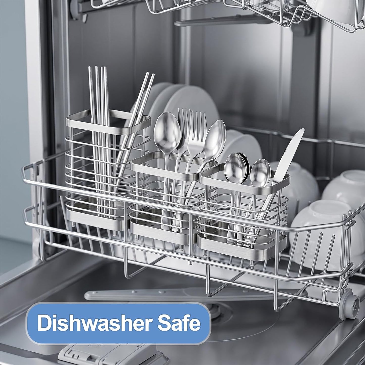 Utensil Holder, Stainless Steel Utensil Drying Rack for Kitchen Counter | Sturdy, Drain Hole, Silverware, Cutlery, Flatware, Forks, Knives, Spoons, Chopsticks, Organizer