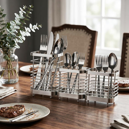 Utensil Holder, Stainless Steel Utensil Drying Rack for Kitchen Counter | Sturdy, Drain Hole, Silverware, Cutlery, Flatware, Forks, Knives, Spoons, Chopsticks, Organizer