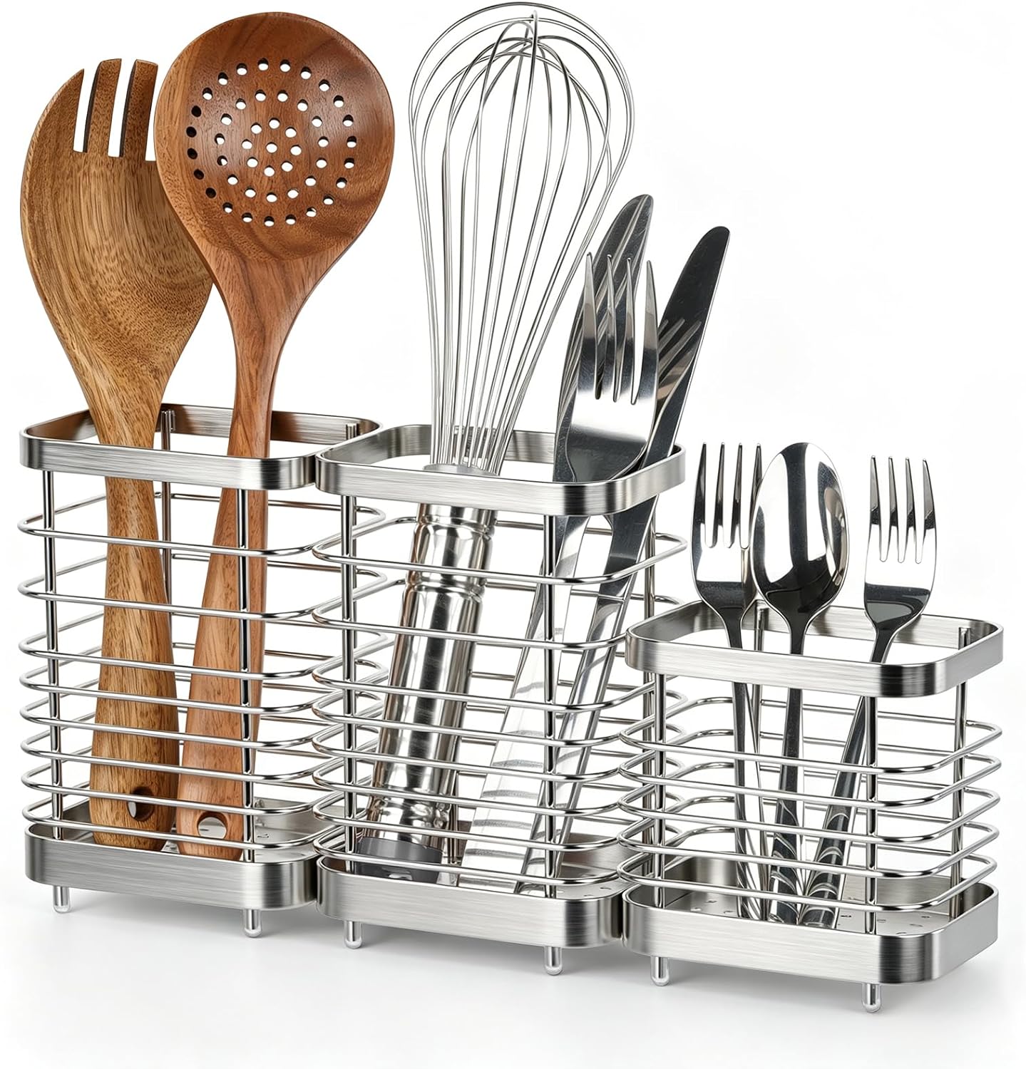 Utensil Holder, Stainless Steel Utensil Drying Rack for Kitchen Counter | Sturdy, Drain Hole, Silverware, Cutlery, Flatware, Forks, Knives, Spoons, Chopsticks, Organizer