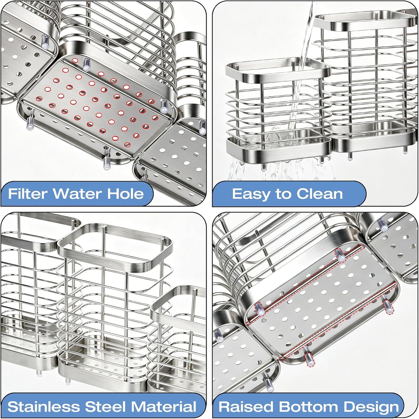 Utensil Holder, Stainless Steel Utensil Drying Rack for Kitchen Counter | Sturdy, Drain Hole, Silverware, Cutlery, Flatware, Forks, Knives, Spoons, Chopsticks, Organizer