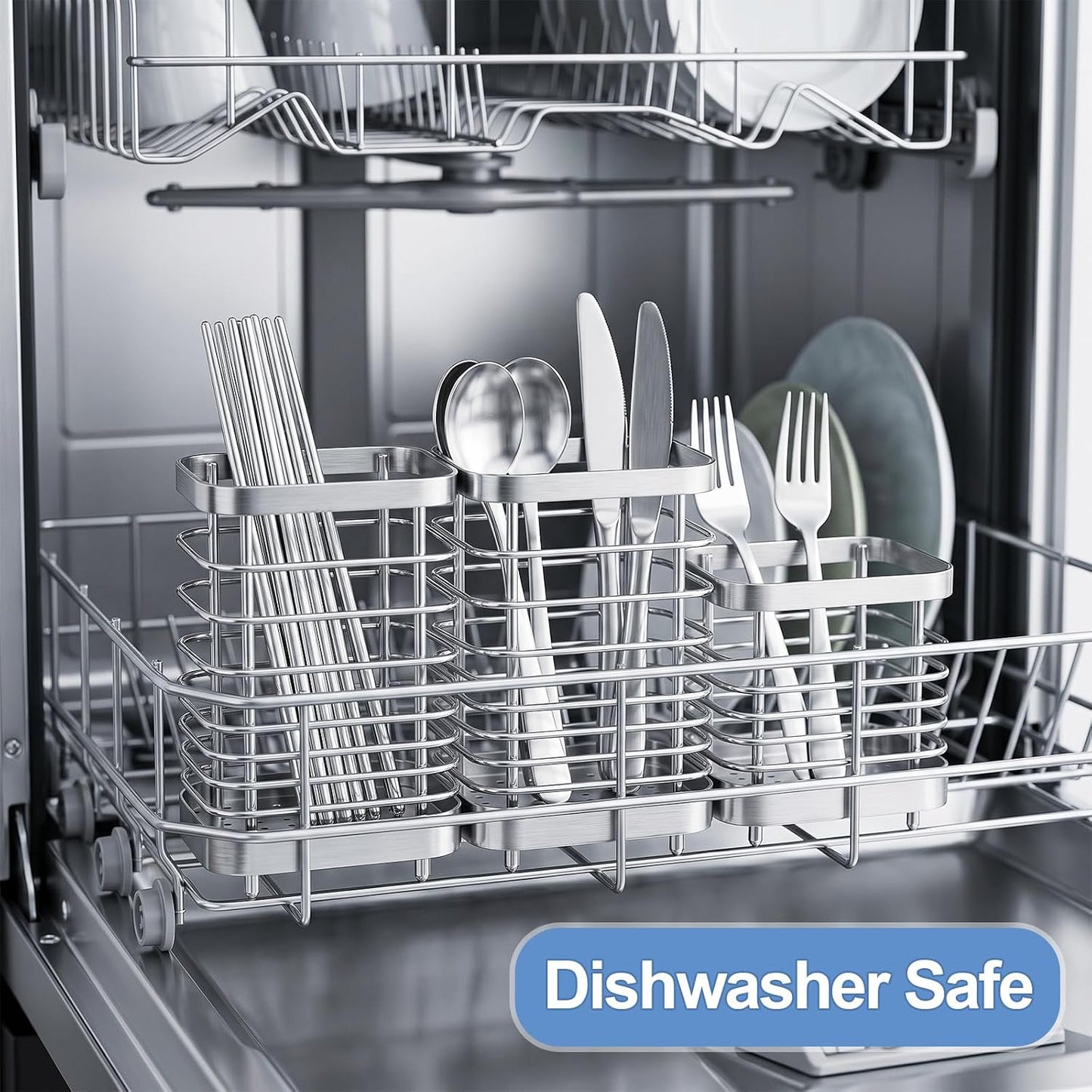 Utensil Holder, Stainless Steel Utensil Drying Rack for Kitchen Counter | Sturdy, Drain Hole, Silverware, Cutlery, Flatware, Forks, Knives, Spoons, Chopsticks, Organizer