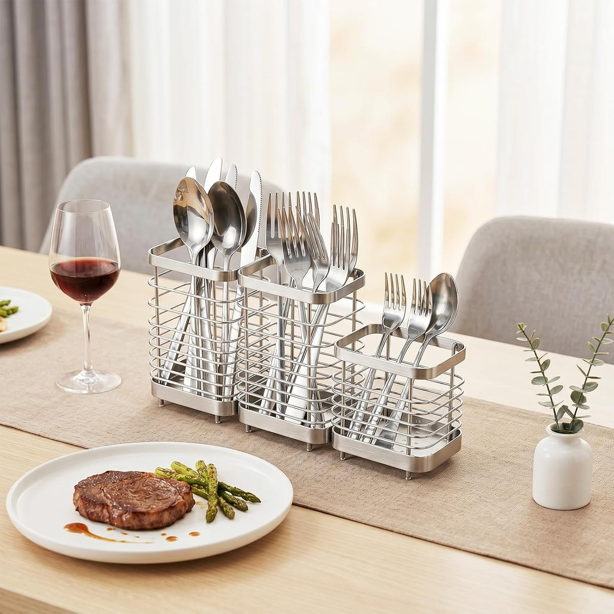 Utensil Holder, Stainless Steel Utensil Drying Rack for Kitchen Counter | Sturdy, Drain Hole, Silverware, Cutlery, Flatware, Forks, Knives, Spoons, Chopsticks, Organizer
