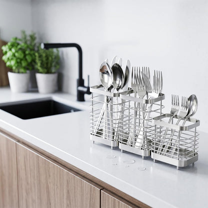 Utensil Holder, Stainless Steel Utensil Drying Rack for Kitchen Counter | Sturdy, Drain Hole, Silverware, Cutlery, Flatware, Forks, Knives, Spoons, Chopsticks, Organizer
