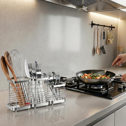 Utensil Holder, Stainless Steel Utensil Drying Rack for Kitchen Counter | Sturdy, Drain Hole, Silverware, Cutlery, Flatware, Forks, Knives, Spoons, Chopsticks, Organizer