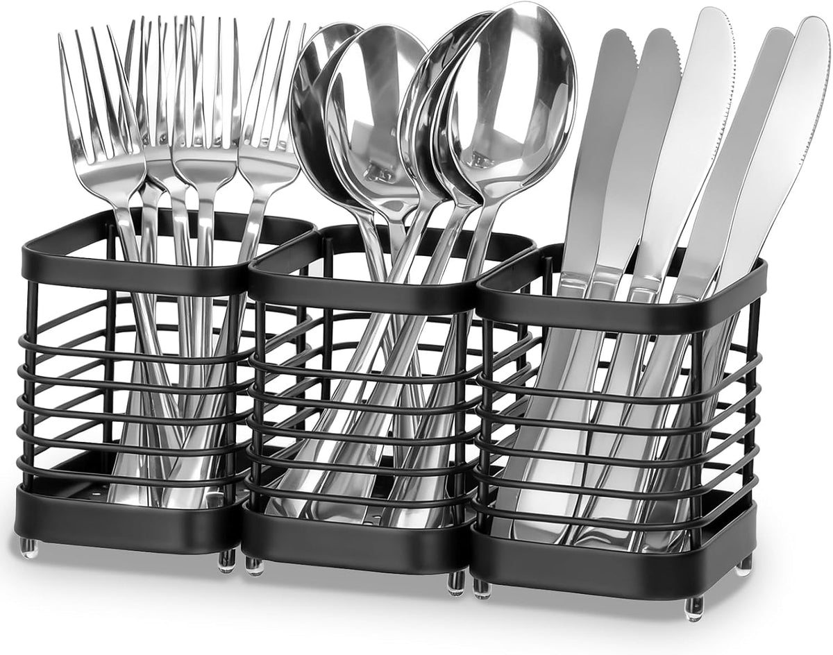 Utensil Holder, Stainless Steel Utensil Drying Rack for Kitchen Counter | Sturdy, Drain Hole, Silverware, Cutlery, Flatware, Forks, Knives, Spoons, Chopsticks, Organizer