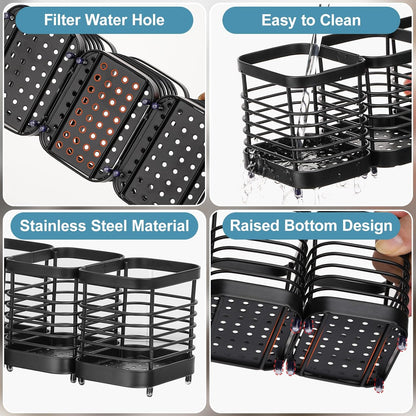 Utensil Holder, Stainless Steel Utensil Drying Rack for Kitchen Counter | Sturdy, Drain Hole, Silverware, Cutlery, Flatware, Forks, Knives, Spoons, Chopsticks, Organizer