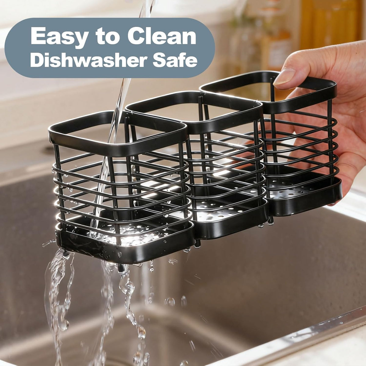 Utensil Holder, Stainless Steel Utensil Drying Rack for Kitchen Counter | Sturdy, Drain Hole, Silverware, Cutlery, Flatware, Forks, Knives, Spoons, Chopsticks, Organizer