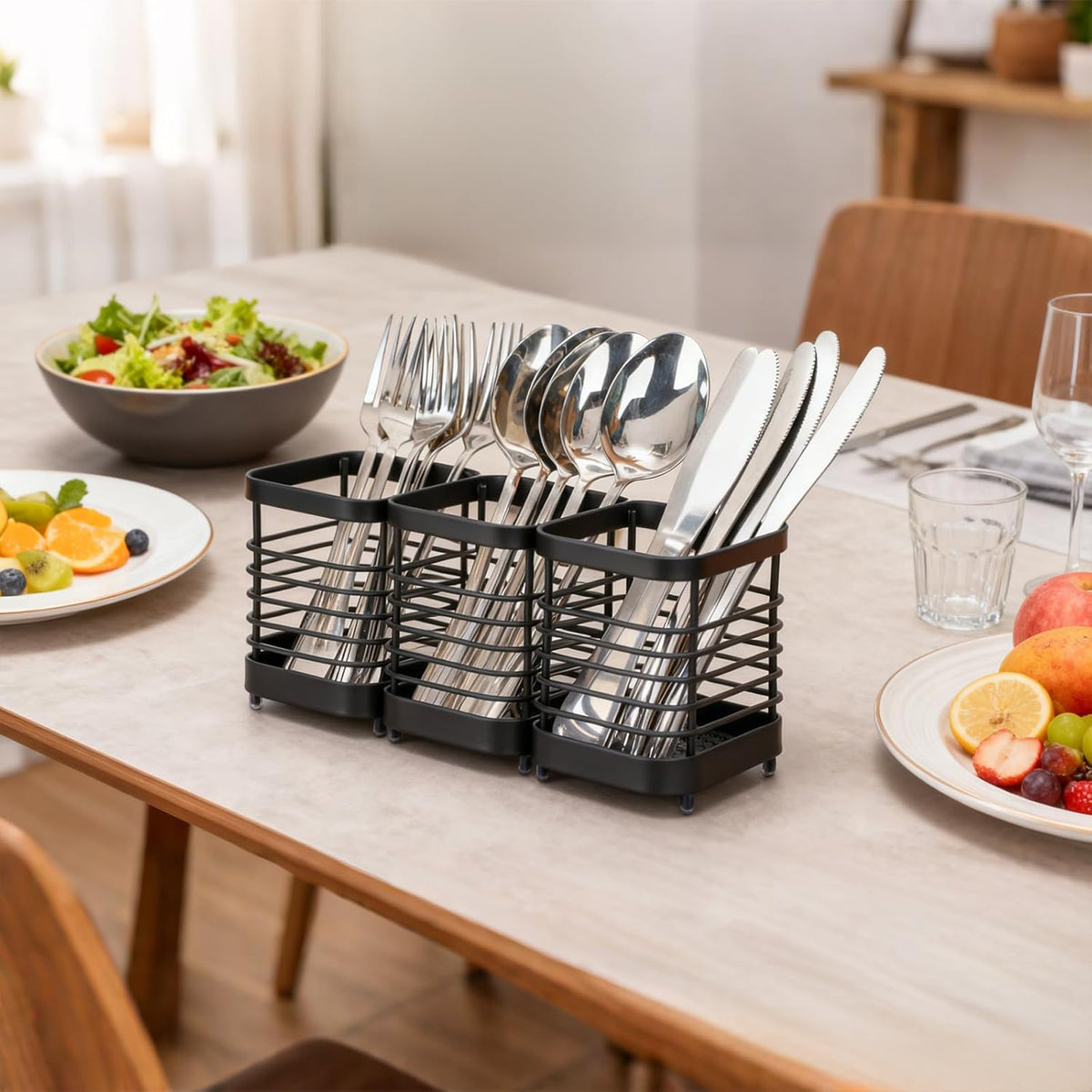 Utensil Holder, Stainless Steel Utensil Drying Rack for Kitchen Counter | Sturdy, Drain Hole, Silverware, Cutlery, Flatware, Forks, Knives, Spoons, Chopsticks, Organizer