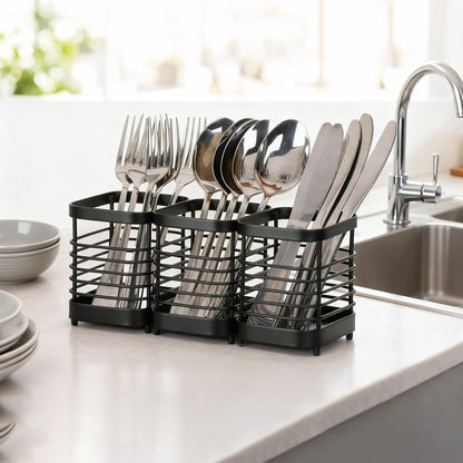 Utensil Holder, Stainless Steel Utensil Drying Rack for Kitchen Counter | Sturdy, Drain Hole, Silverware, Cutlery, Flatware, Forks, Knives, Spoons, Chopsticks, Organizer