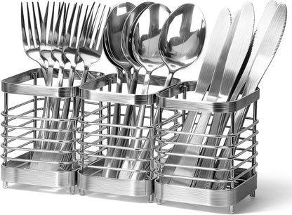 Utensil Holder, Stainless Steel Utensil Drying Rack for Kitchen Counter | Sturdy, Drain Hole, Silverware, Cutlery, Flatware, Forks, Knives, Spoons, Chopsticks, Organizer