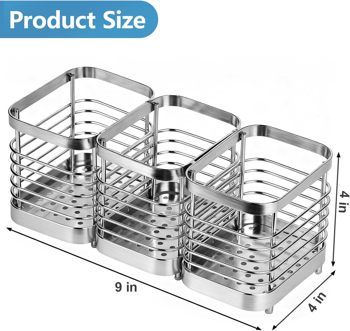 Utensil Holder, Stainless Steel Utensil Drying Rack for Kitchen Counter | Sturdy, Drain Hole, Silverware, Cutlery, Flatware, Forks, Knives, Spoons, Chopsticks, Organizer