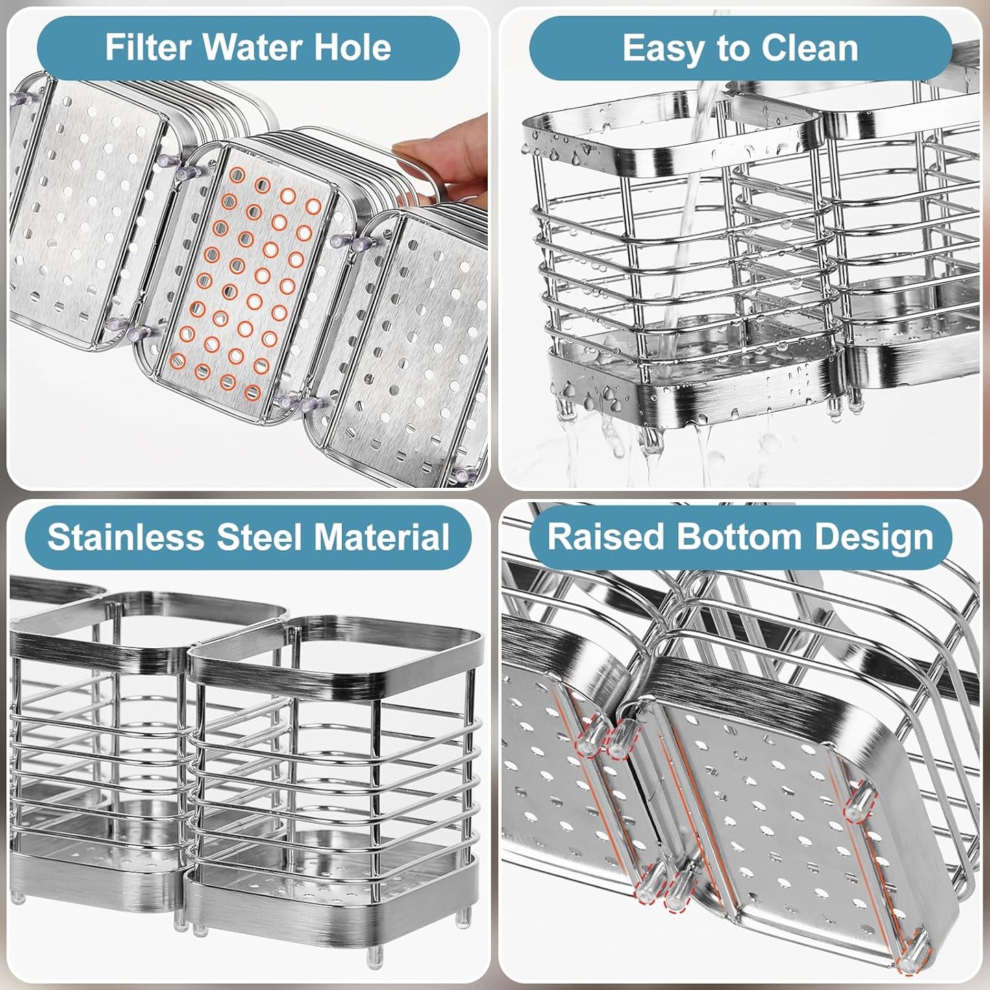 Utensil Holder, Stainless Steel Utensil Drying Rack for Kitchen Counter | Sturdy, Drain Hole, Silverware, Cutlery, Flatware, Forks, Knives, Spoons, Chopsticks, Organizer