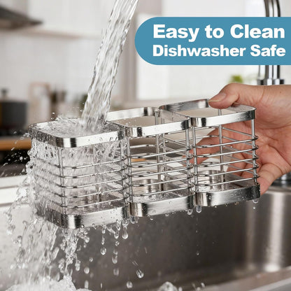Utensil Holder, Stainless Steel Utensil Drying Rack for Kitchen Counter | Sturdy, Drain Hole, Silverware, Cutlery, Flatware, Forks, Knives, Spoons, Chopsticks, Organizer