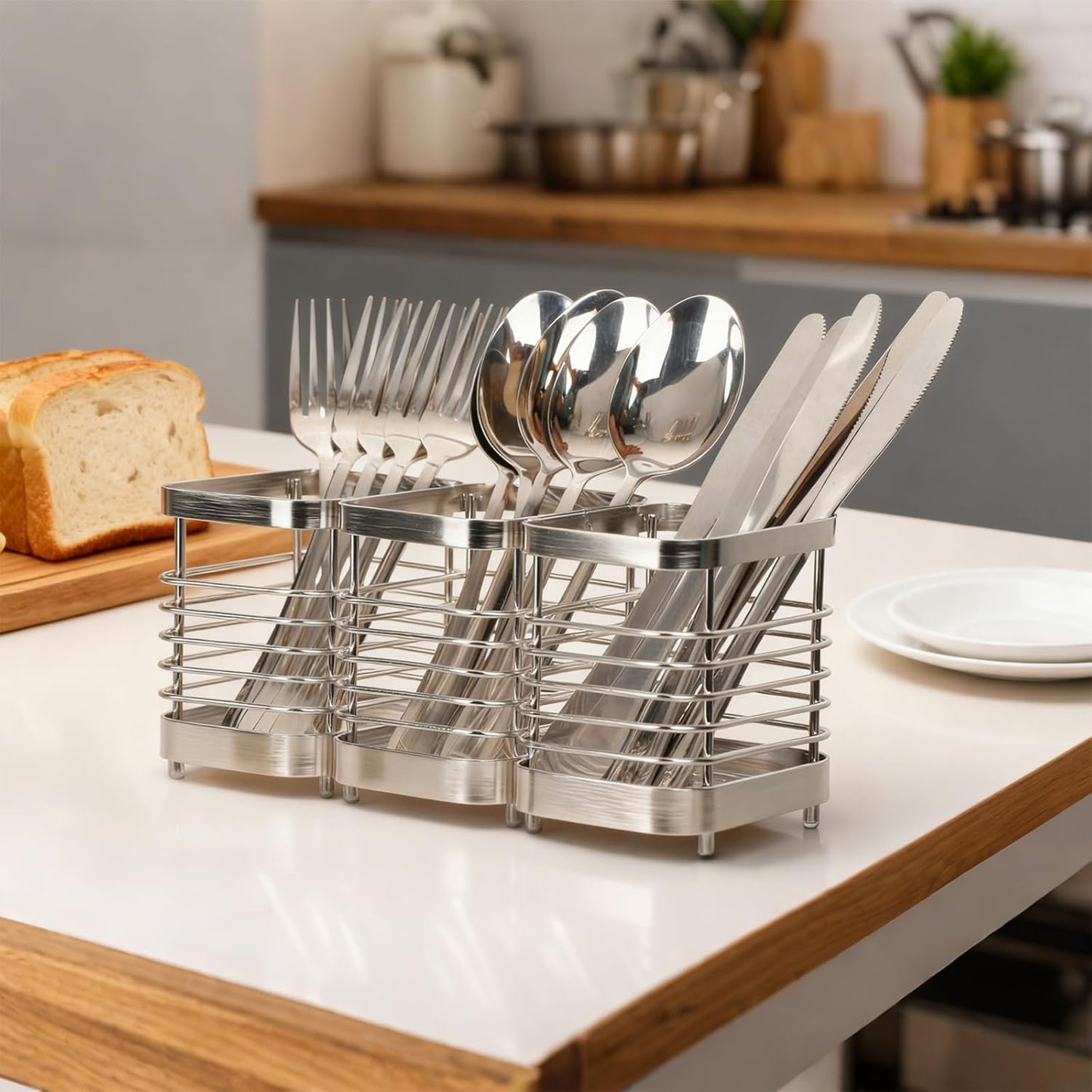 Utensil Holder, Stainless Steel Utensil Drying Rack for Kitchen Counter | Sturdy, Drain Hole, Silverware, Cutlery, Flatware, Forks, Knives, Spoons, Chopsticks, Organizer