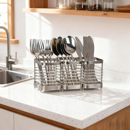Utensil Holder, Stainless Steel Utensil Drying Rack for Kitchen Counter | Sturdy, Drain Hole, Silverware, Cutlery, Flatware, Forks, Knives, Spoons, Chopsticks, Organizer