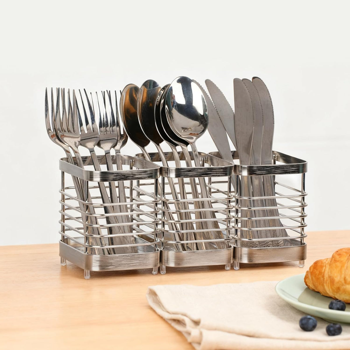 Utensil Holder, Stainless Steel Utensil Drying Rack for Kitchen Counter | Sturdy, Drain Hole, Silverware, Cutlery, Flatware, Forks, Knives, Spoons, Chopsticks, Organizer