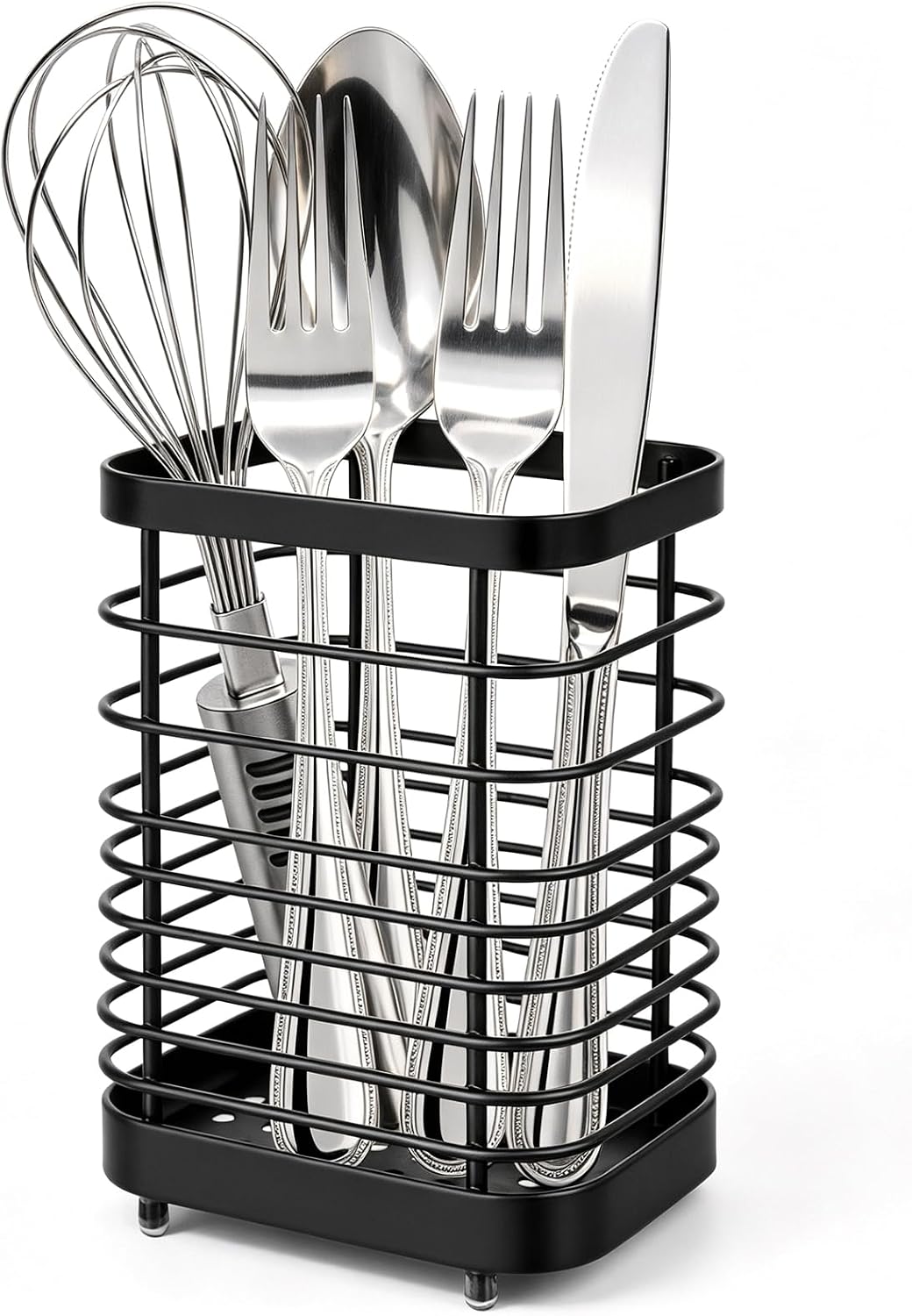 Utensil Holder, Stainless Steel Utensil Drying Rack for Kitchen Counter | Sturdy, Drain Hole, Silverware, Cutlery, Flatware, Forks, Knives, Spoons, Chopsticks, Organizer