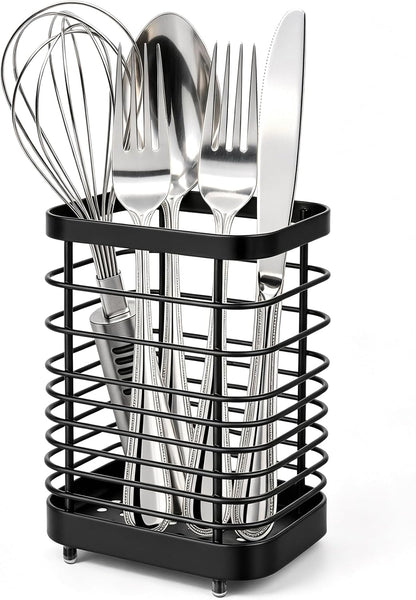 Utensil Holder, Stainless Steel Utensil Drying Rack for Kitchen Counter | Sturdy, Drain Hole, Silverware, Cutlery, Flatware, Forks, Knives, Spoons, Chopsticks, Organizer