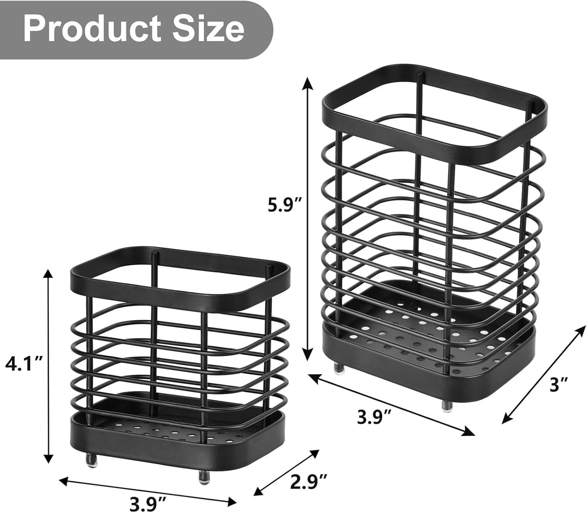 Utensil Holder, Stainless Steel Utensil Drying Rack for Kitchen Counter | Sturdy, Drain Hole, Silverware, Cutlery, Flatware, Forks, Knives, Spoons, Chopsticks, Organizer