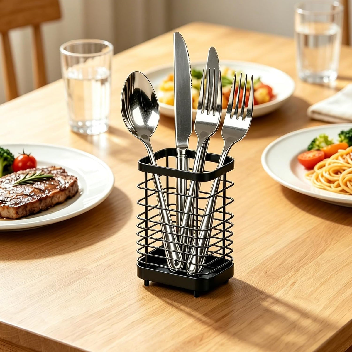Utensil Holder, Stainless Steel Utensil Drying Rack for Kitchen Counter | Sturdy, Drain Hole, Silverware, Cutlery, Flatware, Forks, Knives, Spoons, Chopsticks, Organizer