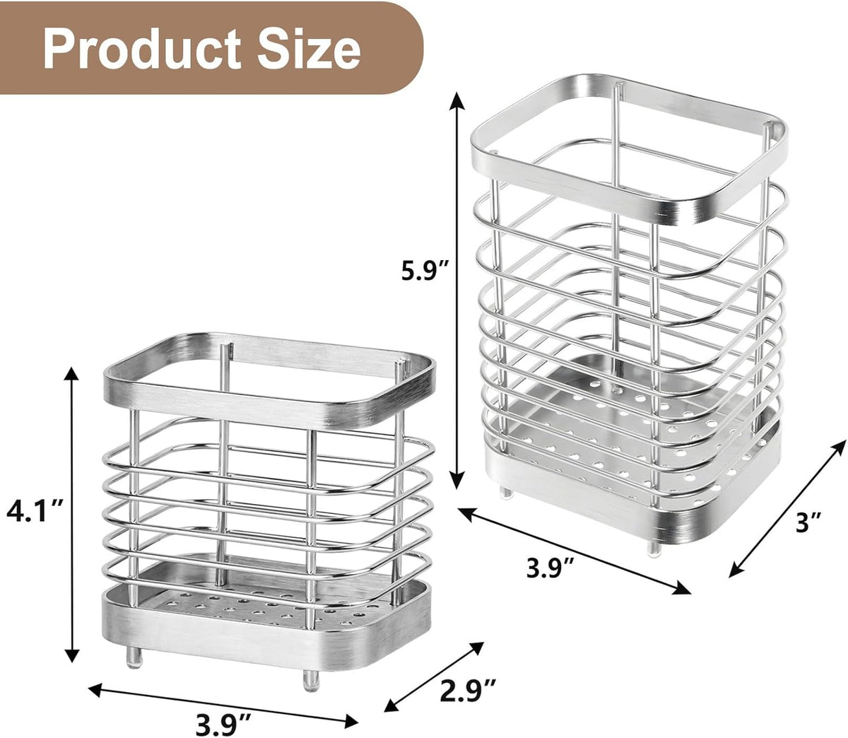 Utensil Holder, Stainless Steel Utensil Drying Rack for Kitchen Counter | Sturdy, Drain Hole, Silverware, Cutlery, Flatware, Forks, Knives, Spoons, Chopsticks, Organizer