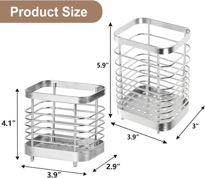 Utensil Holder, Stainless Steel Utensil Drying Rack for Kitchen Counter | Sturdy, Drain Hole, Silverware, Cutlery, Flatware, Forks, Knives, Spoons, Chopsticks, Organizer
