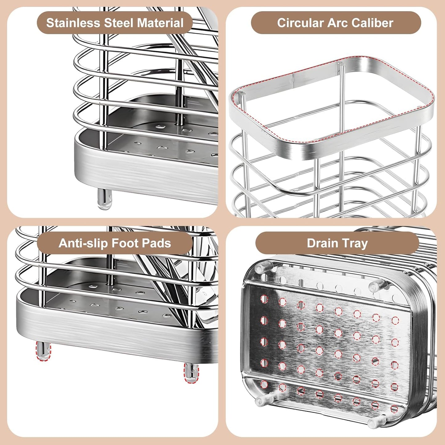 Utensil Holder, Stainless Steel Utensil Drying Rack for Kitchen Counter | Sturdy, Drain Hole, Silverware, Cutlery, Flatware, Forks, Knives, Spoons, Chopsticks, Organizer