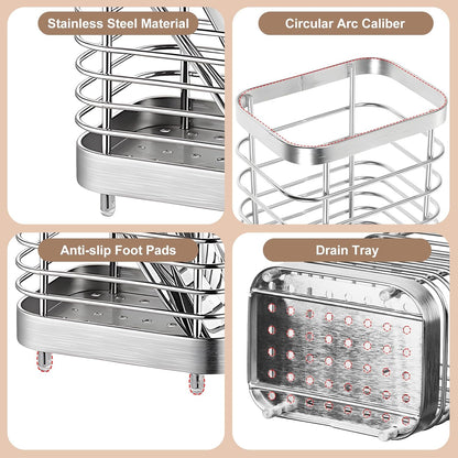 Utensil Holder, Stainless Steel Utensil Drying Rack for Kitchen Counter | Sturdy, Drain Hole, Silverware, Cutlery, Flatware, Forks, Knives, Spoons, Chopsticks, Organizer