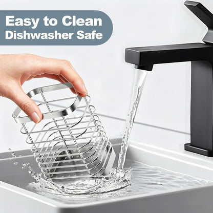 Utensil Holder, Stainless Steel Utensil Drying Rack for Kitchen Counter | Sturdy, Drain Hole, Silverware, Cutlery, Flatware, Forks, Knives, Spoons, Chopsticks, Organizer