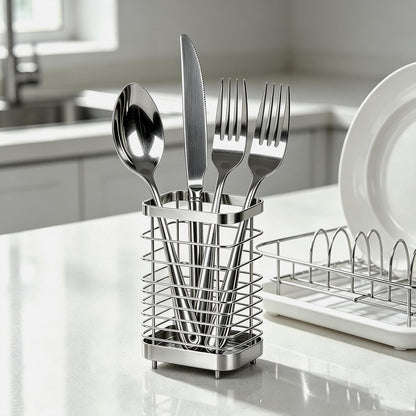 Utensil Holder, Stainless Steel Utensil Drying Rack for Kitchen Counter | Sturdy, Drain Hole, Silverware, Cutlery, Flatware, Forks, Knives, Spoons, Chopsticks, Organizer