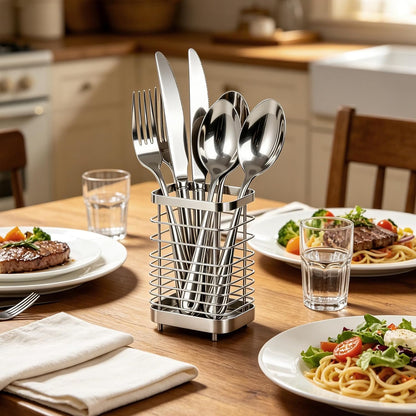 Utensil Holder, Stainless Steel Utensil Drying Rack for Kitchen Counter | Sturdy, Drain Hole, Silverware, Cutlery, Flatware, Forks, Knives, Spoons, Chopsticks, Organizer