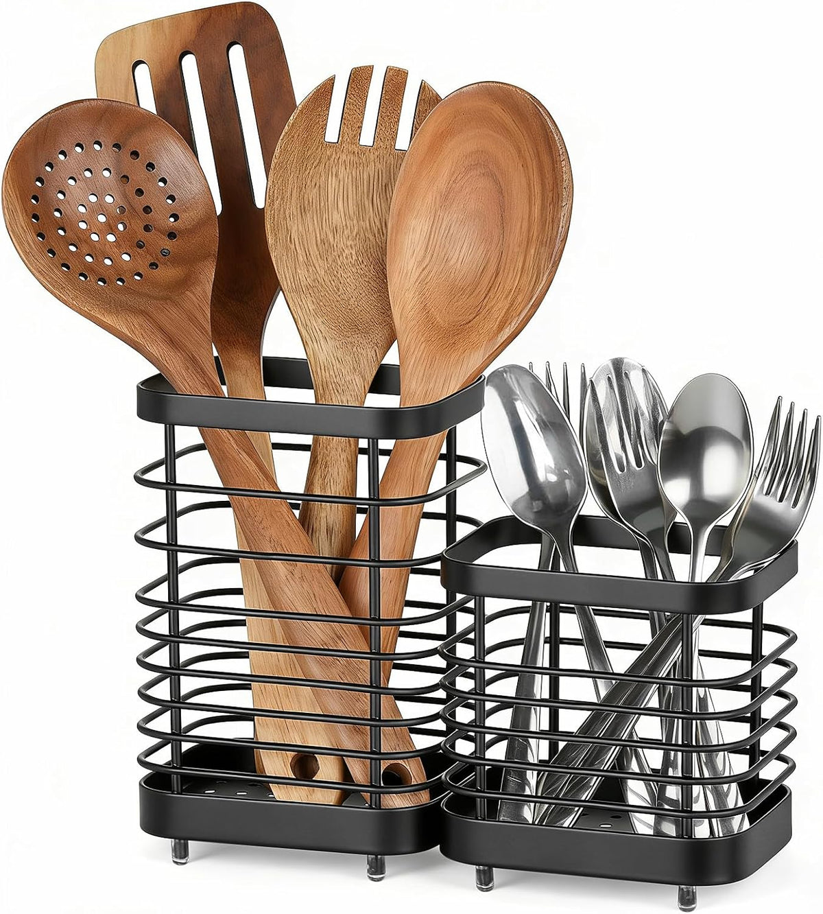 Utensil Holder, Stainless Steel Utensil Drying Rack for Kitchen Counter | Sturdy, Drain Hole, Silverware, Cutlery, Flatware, Forks, Knives, Spoons, Chopsticks, Organizer
