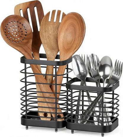 Utensil Holder, Stainless Steel Utensil Drying Rack for Kitchen Counter | Sturdy, Drain Hole, Silverware, Cutlery, Flatware, Forks, Knives, Spoons, Chopsticks, Organizer