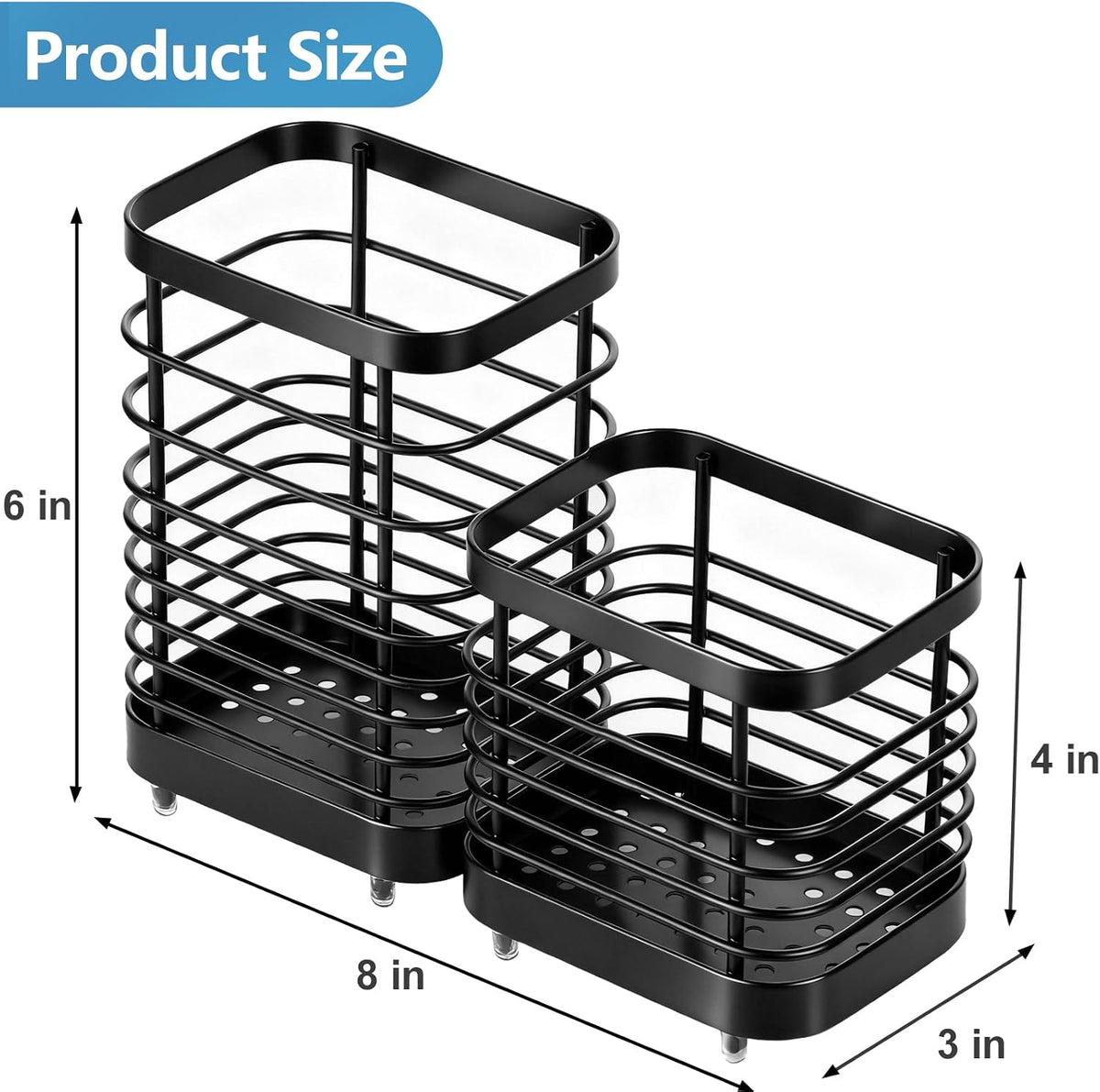 Utensil Holder, Stainless Steel Utensil Drying Rack for Kitchen Counter | Sturdy, Drain Hole, Silverware, Cutlery, Flatware, Forks, Knives, Spoons, Chopsticks, Organizer