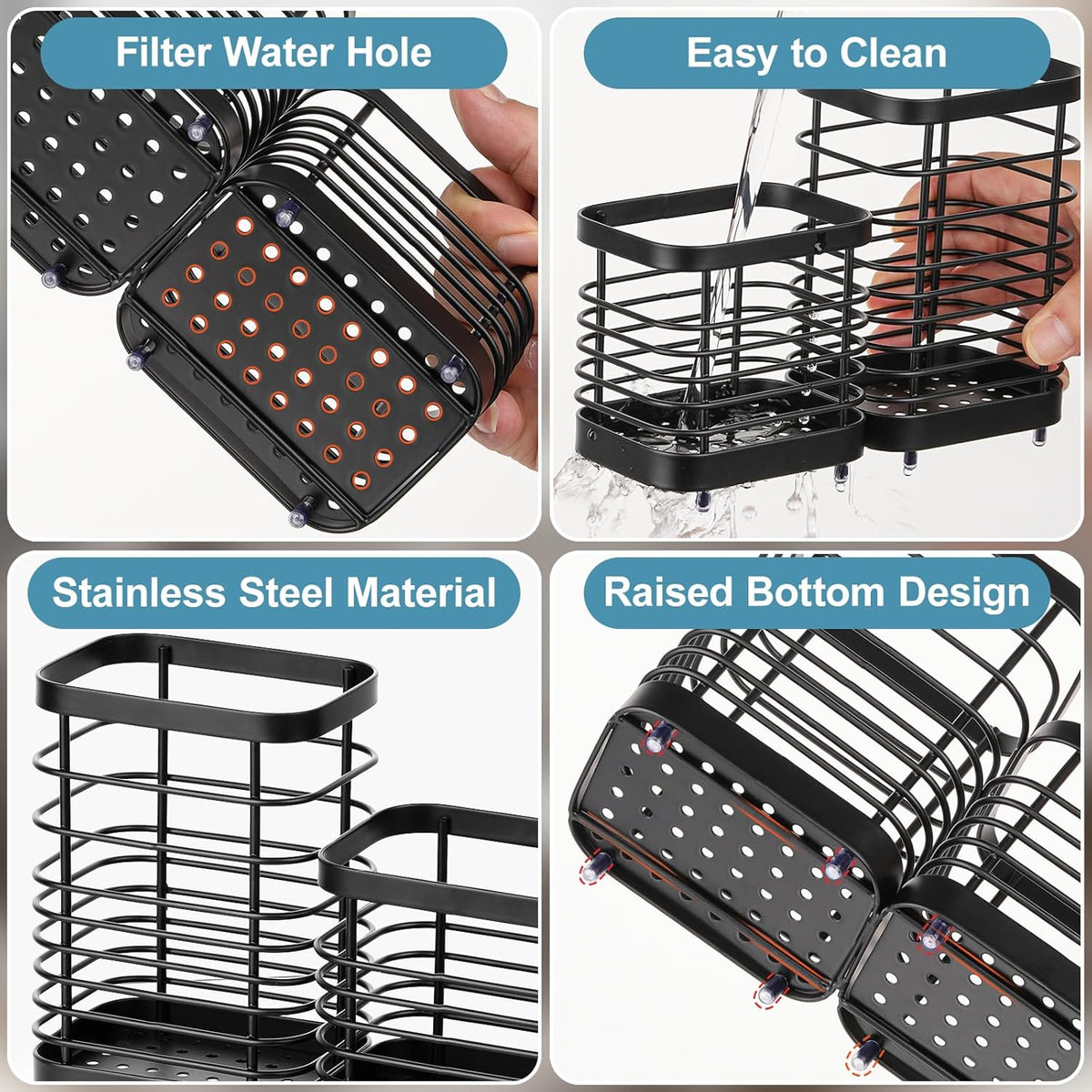 Utensil Holder, Stainless Steel Utensil Drying Rack for Kitchen Counter | Sturdy, Drain Hole, Silverware, Cutlery, Flatware, Forks, Knives, Spoons, Chopsticks, Organizer
