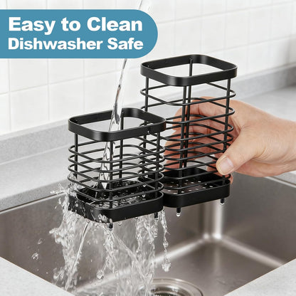 Utensil Holder, Stainless Steel Utensil Drying Rack for Kitchen Counter | Sturdy, Drain Hole, Silverware, Cutlery, Flatware, Forks, Knives, Spoons, Chopsticks, Organizer