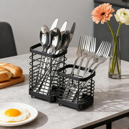 Utensil Holder, Stainless Steel Utensil Drying Rack for Kitchen Counter | Sturdy, Drain Hole, Silverware, Cutlery, Flatware, Forks, Knives, Spoons, Chopsticks, Organizer