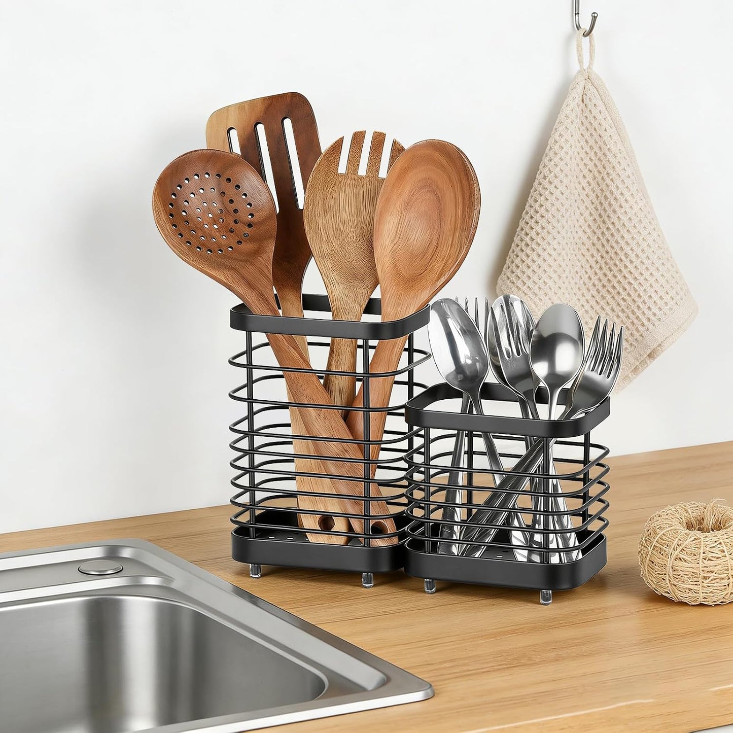 Utensil Holder, Stainless Steel Utensil Drying Rack for Kitchen Counter | Sturdy, Drain Hole, Silverware, Cutlery, Flatware, Forks, Knives, Spoons, Chopsticks, Organizer