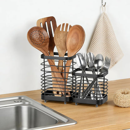 Utensil Holder, Stainless Steel Utensil Drying Rack for Kitchen Counter | Sturdy, Drain Hole, Silverware, Cutlery, Flatware, Forks, Knives, Spoons, Chopsticks, Organizer