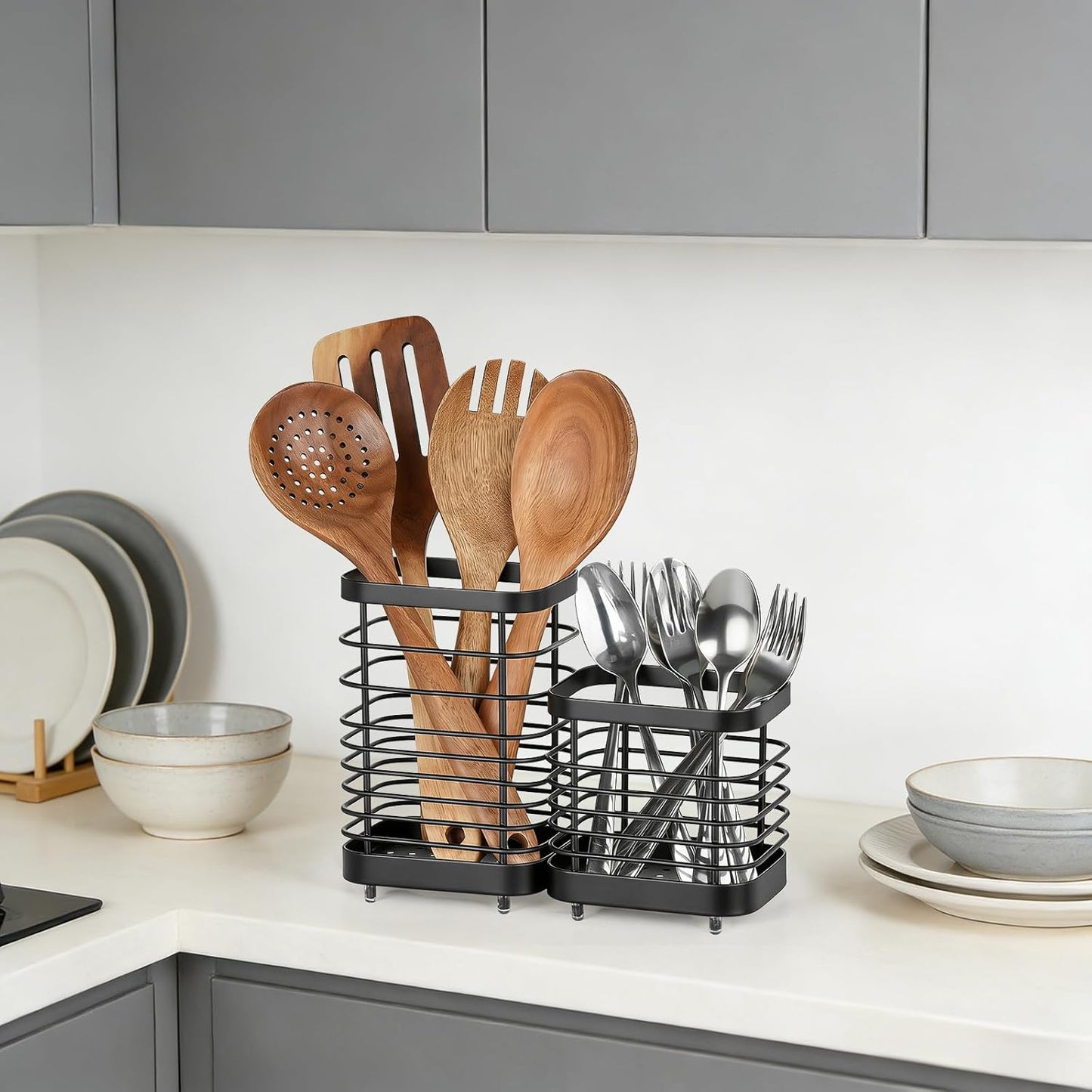 Utensil Holder, Stainless Steel Utensil Drying Rack for Kitchen Counter | Sturdy, Drain Hole, Silverware, Cutlery, Flatware, Forks, Knives, Spoons, Chopsticks, Organizer