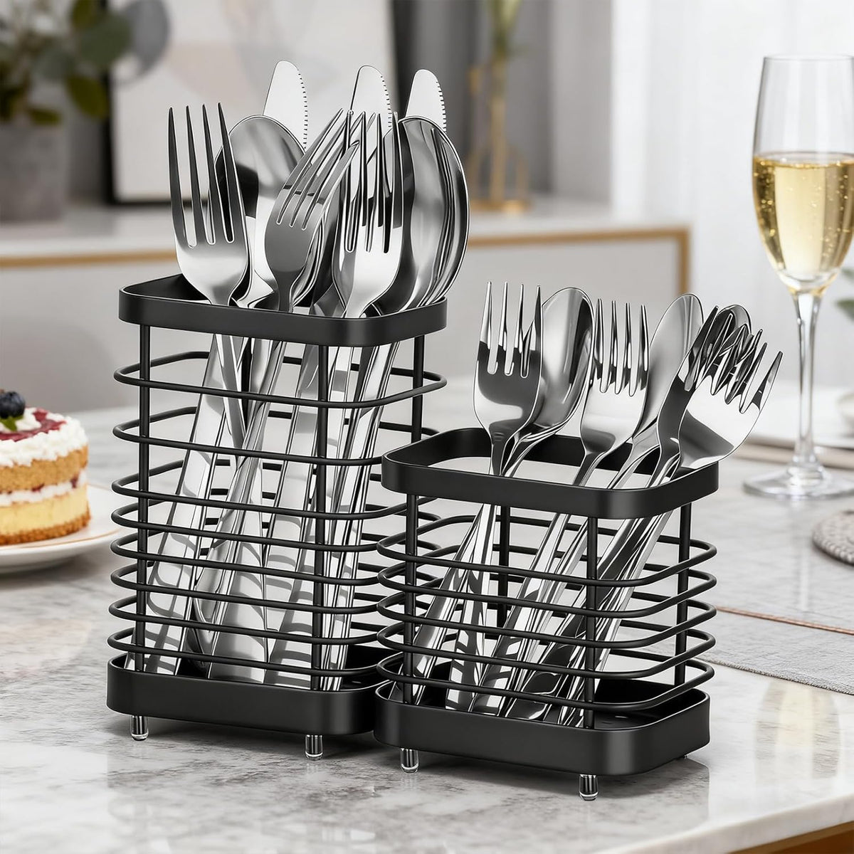 Utensil Holder, Stainless Steel Utensil Drying Rack for Kitchen Counter | Sturdy, Drain Hole, Silverware, Cutlery, Flatware, Forks, Knives, Spoons, Chopsticks, Organizer