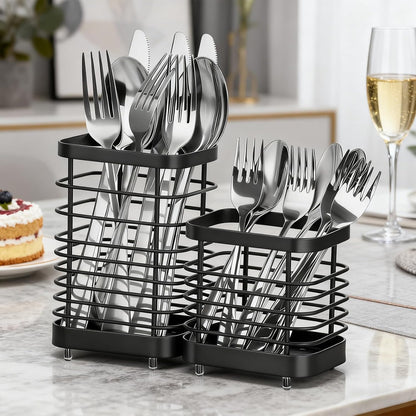 Utensil Holder, Stainless Steel Utensil Drying Rack for Kitchen Counter | Sturdy, Drain Hole, Silverware, Cutlery, Flatware, Forks, Knives, Spoons, Chopsticks, Organizer