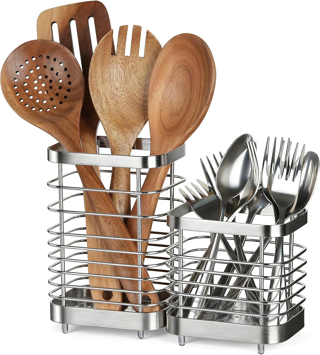 Utensil Holder, Stainless Steel Utensil Drying Rack for Kitchen Counter | Sturdy, Drain Hole, Silverware, Cutlery, Flatware, Forks, Knives, Spoons, Chopsticks, Organizer
