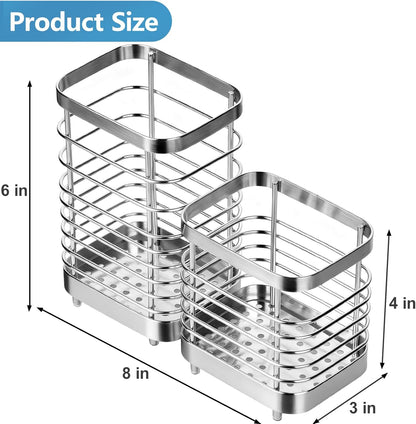 Utensil Holder, Stainless Steel Utensil Drying Rack for Kitchen Counter | Sturdy, Drain Hole, Silverware, Cutlery, Flatware, Forks, Knives, Spoons, Chopsticks, Organizer