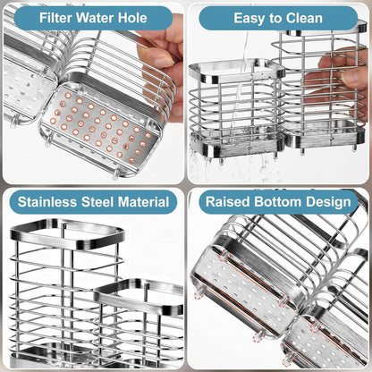 Utensil Holder, Stainless Steel Utensil Drying Rack for Kitchen Counter | Sturdy, Drain Hole, Silverware, Cutlery, Flatware, Forks, Knives, Spoons, Chopsticks, Organizer