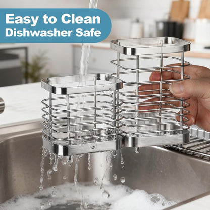 Utensil Holder, Stainless Steel Utensil Drying Rack for Kitchen Counter | Sturdy, Drain Hole, Silverware, Cutlery, Flatware, Forks, Knives, Spoons, Chopsticks, Organizer